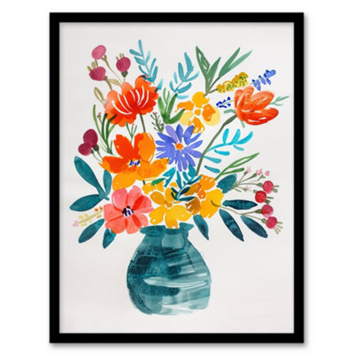 Artery8 Bright Colourful Flower Bouquet Vase Watercolour Wall Art PrintA4 Size from B&Q