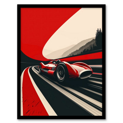 Artery8 Framed Wall Art Retro Futuristic Race Car Dynamic Sport Track Print12X16 Inch from B&Q