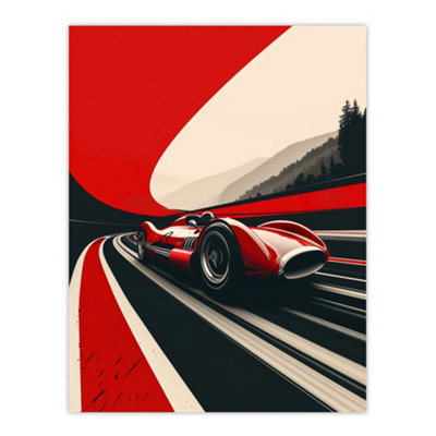 Artery8 Unframed Wall Art Retro Futuristic Race Car Dynamic Sport Track12X16 Inch from B&Q