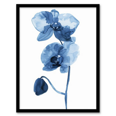 Artery8 Framed Wall Art Blue Orchid Flower Bloom Watercolour Painting Print12X16 Inch from B&Q