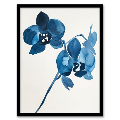 Artery8 Abstract Orchid Flower Bloom Blue Watercolour Wall Art PrintA4 Size from B&Q
