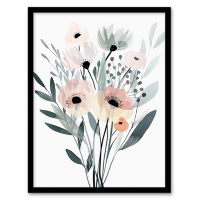 Artery8 Framed Wall Art Abstract Pastel Colour Anemone Flower Bouquet Print12X16 Inch from B&Q