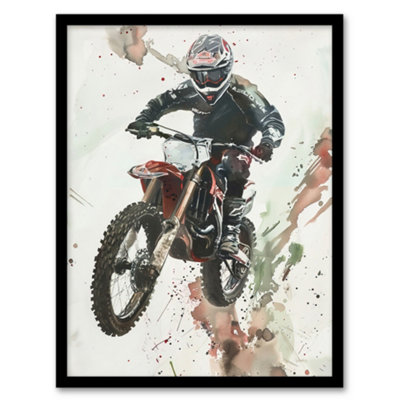 Artery8 Motocross Racer Sport Action Shot Watercolour Wall Art PrintA4 Size from B&Q