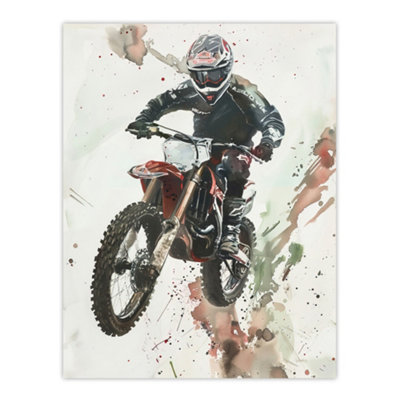 Artery8 Unframed Wall Art Motocross Racer Sport Action Shot Watercolour12X16 Inch from B&Q