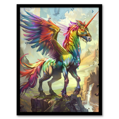 Artery8 Rainbow Warrior Unicorn Fantasy Concept Art Wall Art PrintA4 Size from B&Q