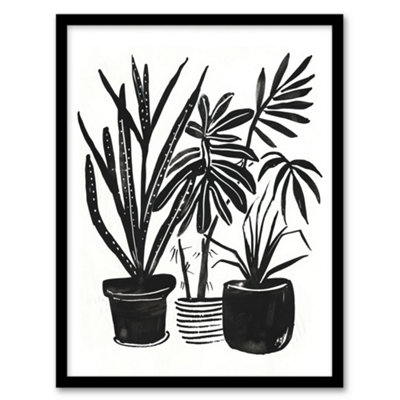 Artery8 Plant Lover Houseplant Pots Black Watercolour Wall Art PrintA4 Size from B&Q