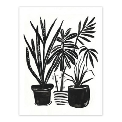 B&Q -  Unframed Wall Art Plant Lover Houseplant Pots Black Watercolour12X16 Inch