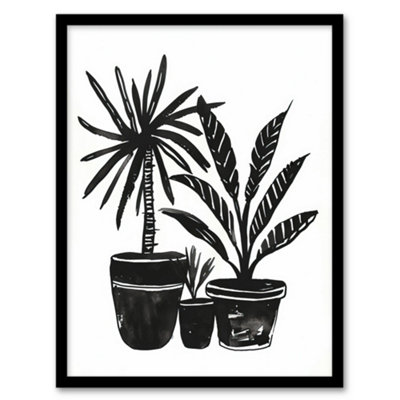 B&Q -  Framed Wall Art Plant Lover Black White Houseplants Watercolour Print12X16 Inch