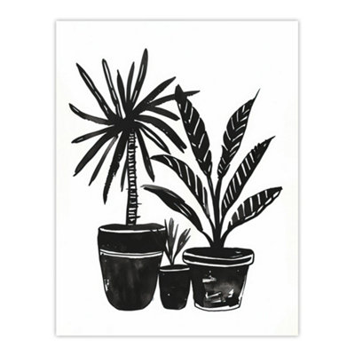 B&Q -  Unframed Wall Art Plant Lover Black White Houseplants Watercolour12X16 Inch