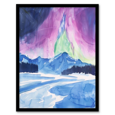 Artery8 Framed Wall Art Abstract Northern Lights Aurora Borealis In Winter Print12X16 Inch
