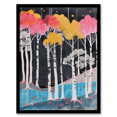 Artery8 Colourful Birch Tree Forest River Bank Landscape Wall Art PrintA4 Size from B&Q