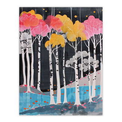 Artery8 Unframed Wall Art Colourful Birch Tree Forest River Bank Landscape12X16 Inch from B&Q