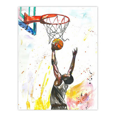 Artery8 Unframed Wall Art Basketball Player Jump Hoop Sport Watercolour12X16 Inch from B&Q