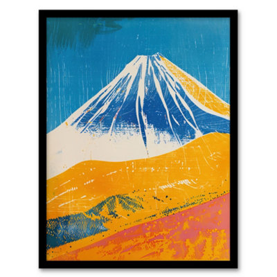 Artery8 Framed Wall Art Mount Fuji Japan Orange Blue Volcano Print12X16 Inch from B&Q