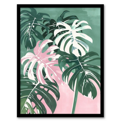 Artery8 Plant Lover Monstera Leaves Green Pink Botanical Wall Art PrintA4 Size from B&Q