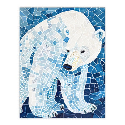 B&Q -  Unframed Wall Art Polar Bear Blue White Mosaic Pattern Folk12X16 Inch