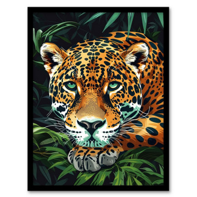 B&Q -  Resting Jaguar In Lush Jungle Animal Portrait Wall Art PrintA4 Size