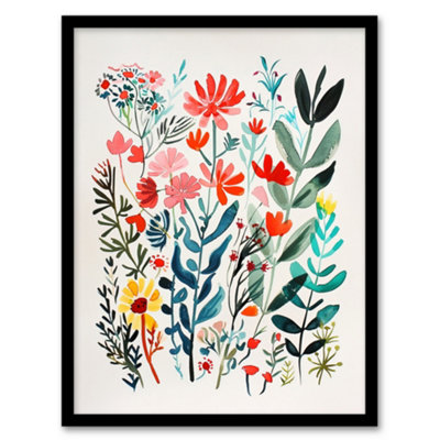 Artery8 Spring Wildflowers Bright Abstract Watercolour Wall Art PrintA4 Size from B&Q