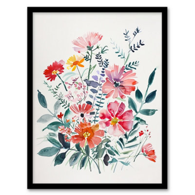 Artery8 Boho Spring Flower Bouquet Pastel Watercolour Wall Art PrintA4 Size from B&Q