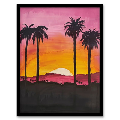 Artery8 Framed Wall Art California Sunset Sky Orange Pink Sky Setting Sun Print12X16 Inch from B&Q