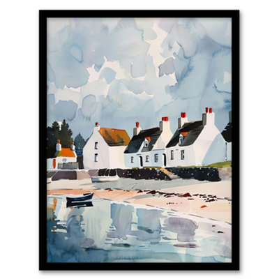Artery8 Isle Jura Fisherman Seaside Cottages Watercolour Wall Art PrintA4 Size from B&Q