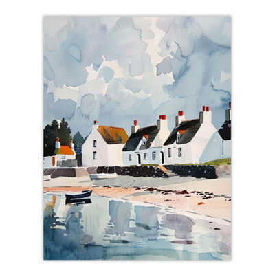 Artery8 Unframed Wall Art Isle Jura Fisherman Seaside Cottages Watercolour12X16 Inch from B&Q