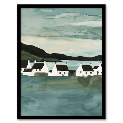 Artery8 Fisherman Cottages Scotland Seaside Watercolour Wall Art PrintA4 Size from B&Q