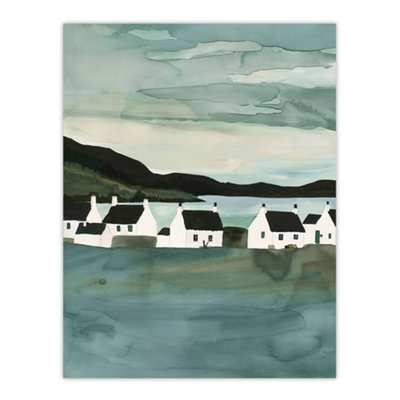 Artery8 Unframed Wall Art Fisherman Cottages Scotland Seaside Watercolour12X16 Inch from B&Q