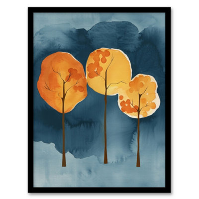Artery8 Abstract Autumn Trees Orange Blue Watercolour Wall Art PrintA4 Size from B&Q