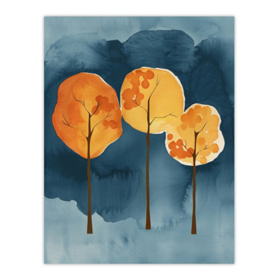 Artery8 Unframed Wall Art Abstract Autumn Trees Orange Blue Watercolour12X16 Inch from B&Q