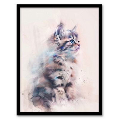 Artery8 Framed Wall Art Cat Lover Cute Fluffy Ragdoll Kitten Watercolour Print12X16 Inch from B&Q