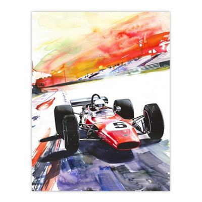 Artery8 Unframed Wall Art Motor Speedway Race Retro Sport Car Watercolour12X16 Inch from B&Q