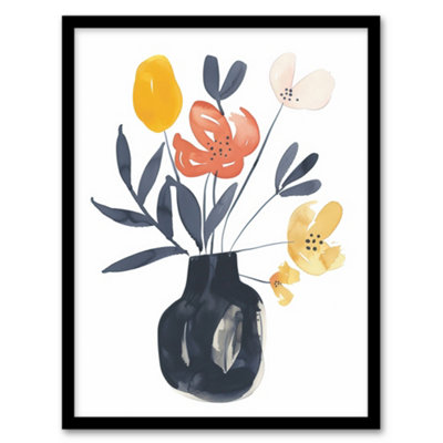 Artery8 Framed Wall Art Boho Abstract Watercolour Flower Bouquet In Vase Print12X16 Inch from B&Q