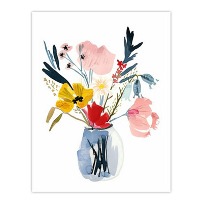 Artery8 Unframed Wall Art Spring Wildflower Bouquet In Vase Watercolour12X16 Inch from B&Q