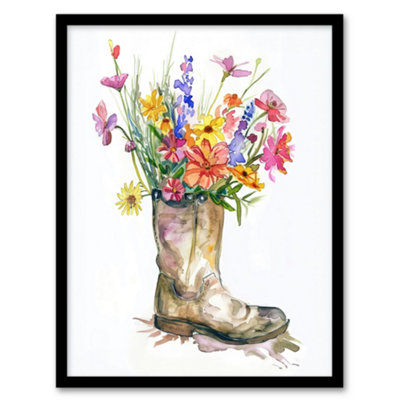 Artery8 Framed Wall Art Colourful Wildflower Bouquet In Army Boot Vase Print12X16 Inch from B&Q