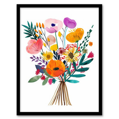 Artery8 Colourful Floral Bouquet Abstract Watercolour Wall Art PrintA4 Size from B&Q