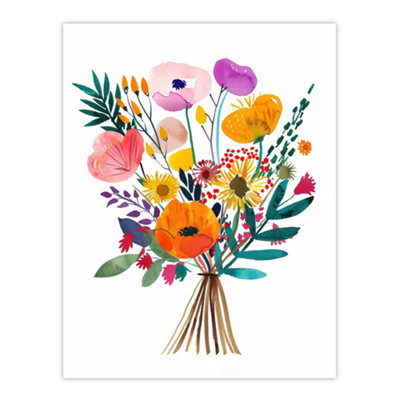 Artery8 Unframed Wall Art Colourful Floral Bouquet Abstract Watercolour12X16 Inch from B&Q