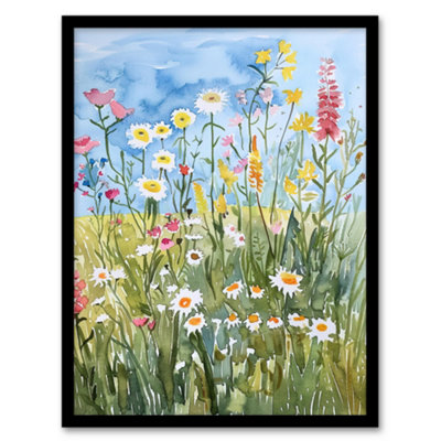 Artery8 Framed Wall Art Summer Wildflower Meadow Floral Watercolour Print12X16 Inch from B&Q