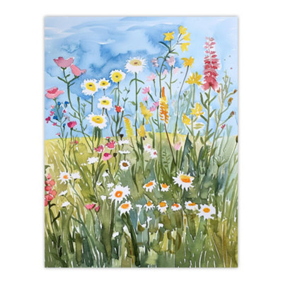 Artery8 Unframed Wall Art Summer Wildflower Meadow Floral Watercolour12X16 Inch from B&Q