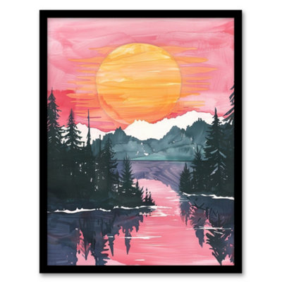 Artery8 Lake Tahoe Forest Winter Sun Sunset Watercolour Wall Art PrintA4 Size from B&Q