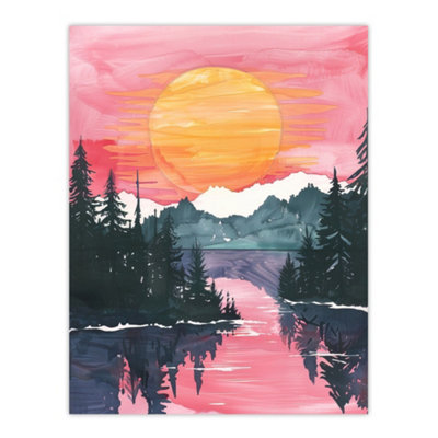 Artery8 Unframed Wall Art Lake Tahoe Forest Winter Sun Sunset Watercolour12X16 Inch from B&Q