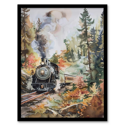 Artery8 Framed Wall Art Locomotive Train On Autumn Forest Railway Track Print12X16 Inch from B&Q