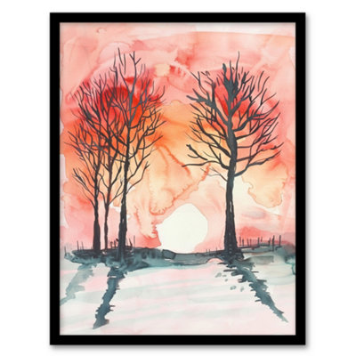 Artery8 Two Trees At Sunset Winter Countryside Landscape Wall Art PrintA4 Size from B&Q