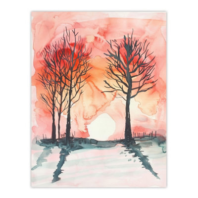 Artery8 Unframed Wall Art Two Trees At Sunset Winter Countryside Landscape12X16 Inch from B&Q