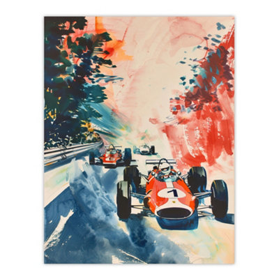 Artery8 Unframed Wall Art Vintage Motor Sport Car Racing Abstract12X16 Inch from B&Q