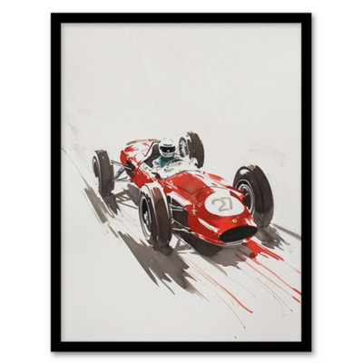 Artery8 Framed Wall Art Vintage Automobile Race Car Sport Watercolour Print12X16 Inch from B&Q