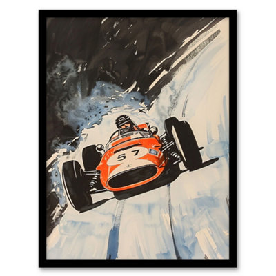 Artery8 Framed Wall Art Vintage Automobile Racing Watercolour Print12X16 Inch from B&Q