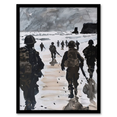 Artery8 Framed Wall Art D Day Landing Normandy Beach Wwii War Soldiers Print12X16 Inch from B&Q