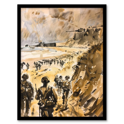 Artery8 Framed Wall Art Wwii D Day Landing Normandy War Tanks Soldiers Print12X16 Inch from B&Q