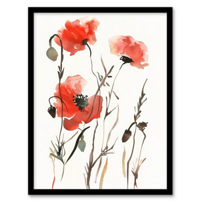 Artery8 Watercolour Poppy Flowers Bright Abstract Floral Wall Art PrintA4 Size from B&Q